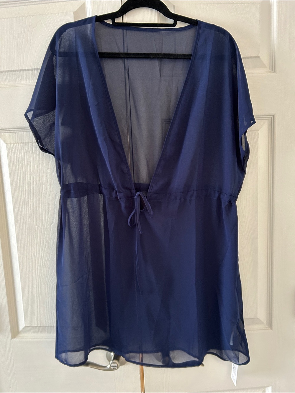 Cupshe Navy Sheer V-Neck Tie-Front cover up